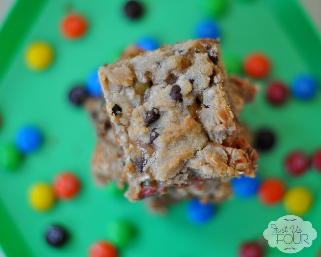 Caramel M&M Cookie Bars - Alida's Kitchen