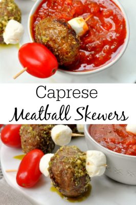 Caprese Meatball Skewers with Spicy Marinara - My Suburban Kitchen